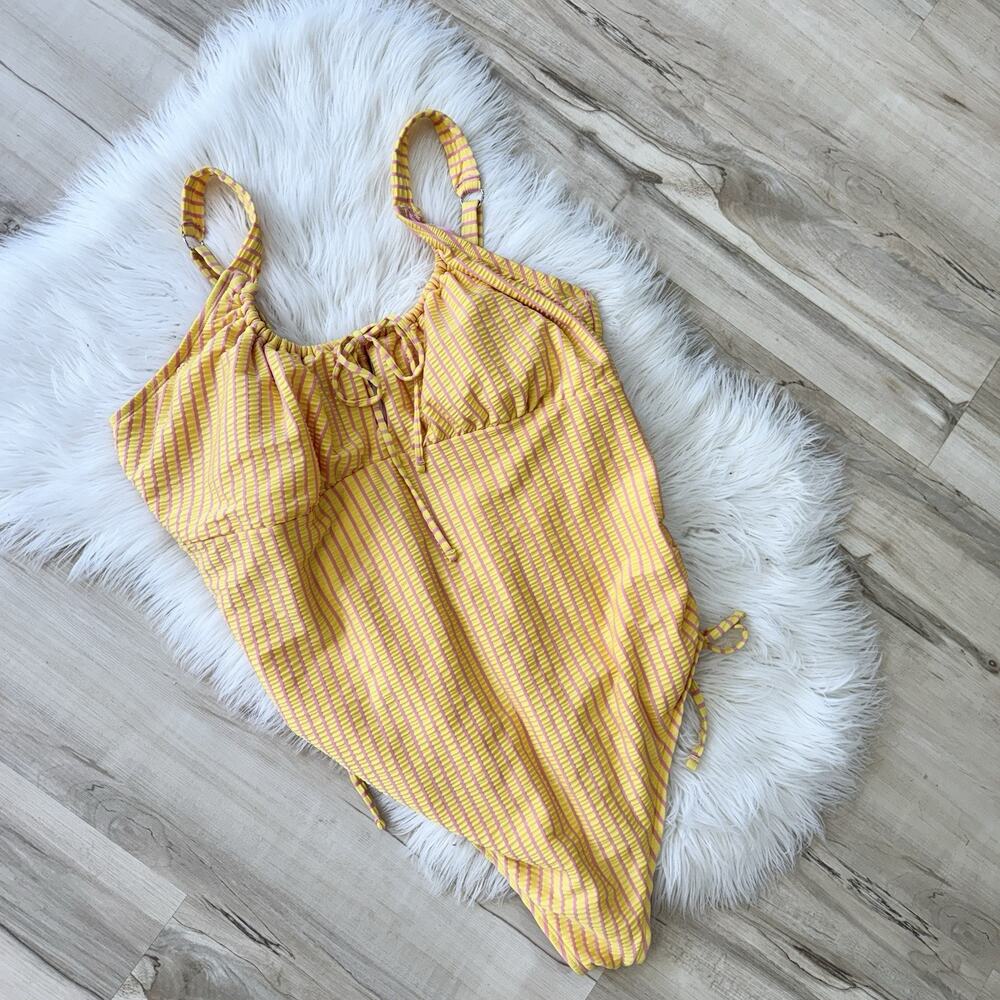 Adoreme Plus Size Yellow Pink Striped One Peice Swimsuit 4X